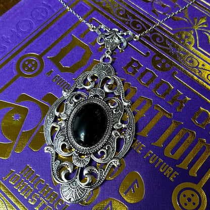 Obsidian Scrying Mirror Pendant Witches Magick Gothic Victorian Mirror Necklace PN27