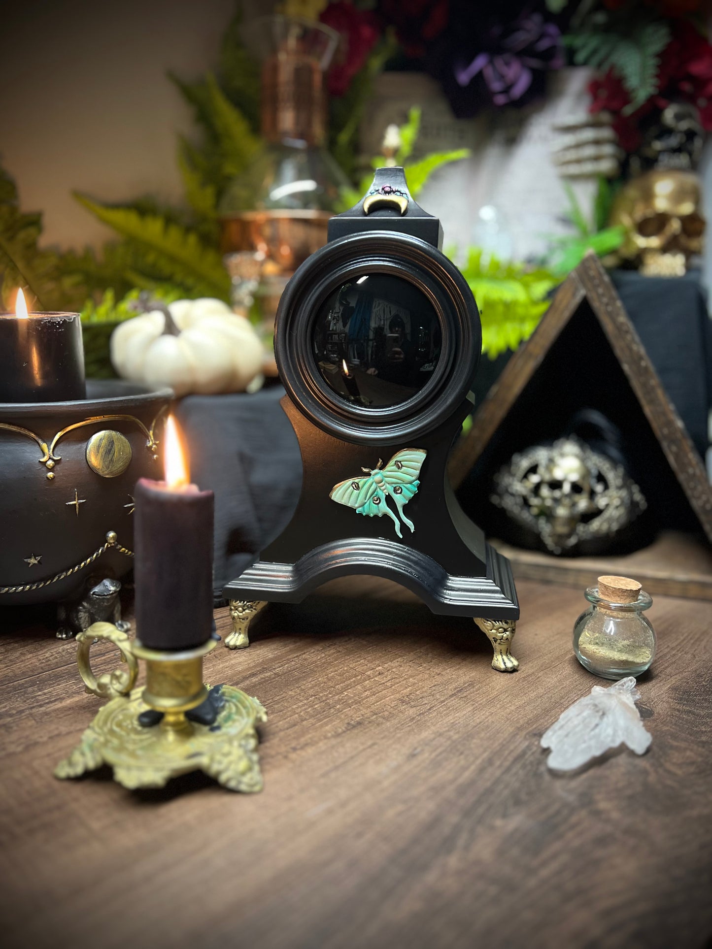 Luna Mantle Scrying Mirror Enchanted Ornate Magical Black Mirror MM103