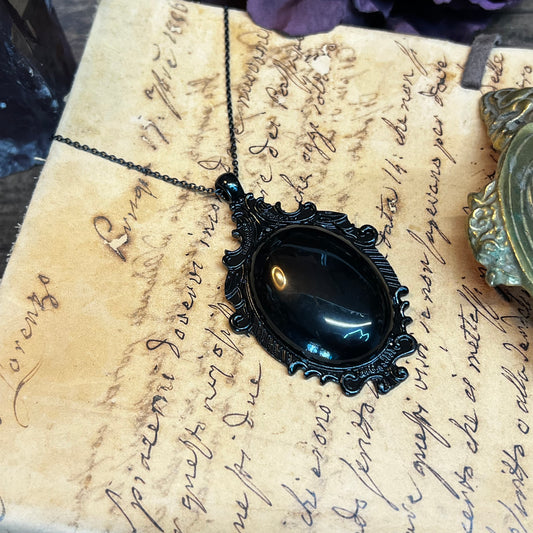 Obsidian Mirror Pendant Necklace