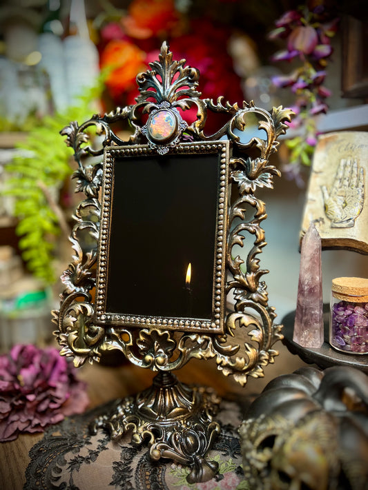 The Magician — Victorian Pedestal Scrying Mirror with Labradorite