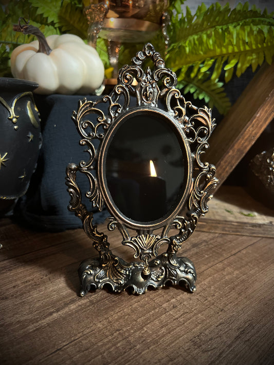 Fancy Ornate Black Scrying Mirror Vintage Italian Footed Mirror Tilt Mirror Magical Victorian Gothic Mirror Witches Mirror Divination Mirror