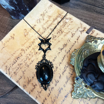 Obsidian Bat Pendant Necklace PN28