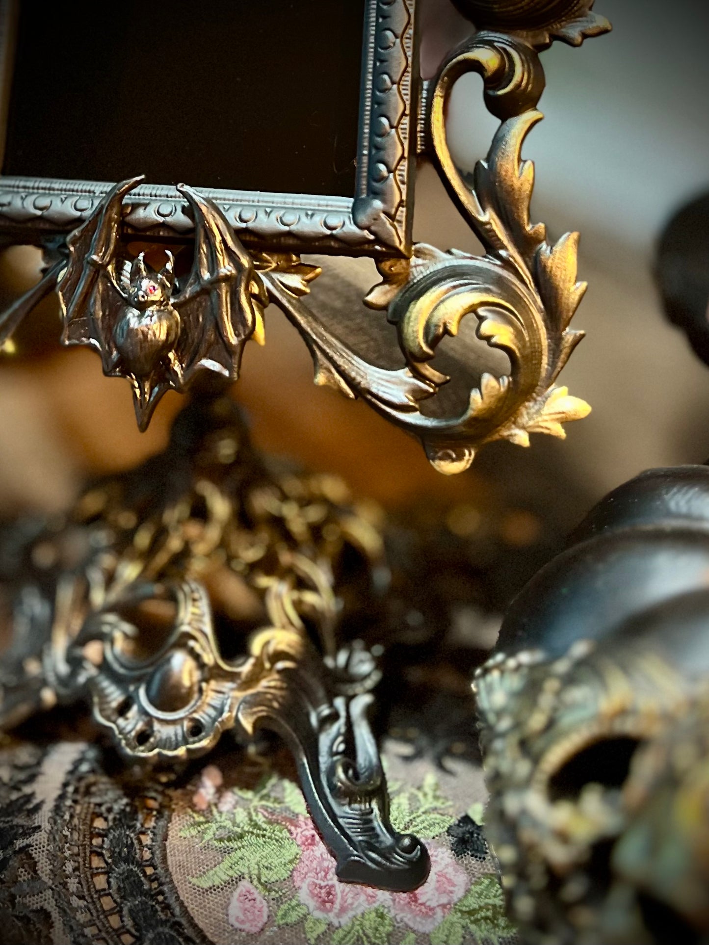 The Countess Scrying Mirror for Divination and Vampire Elegance Gothic Bat Pedestal Black Mirror Décor