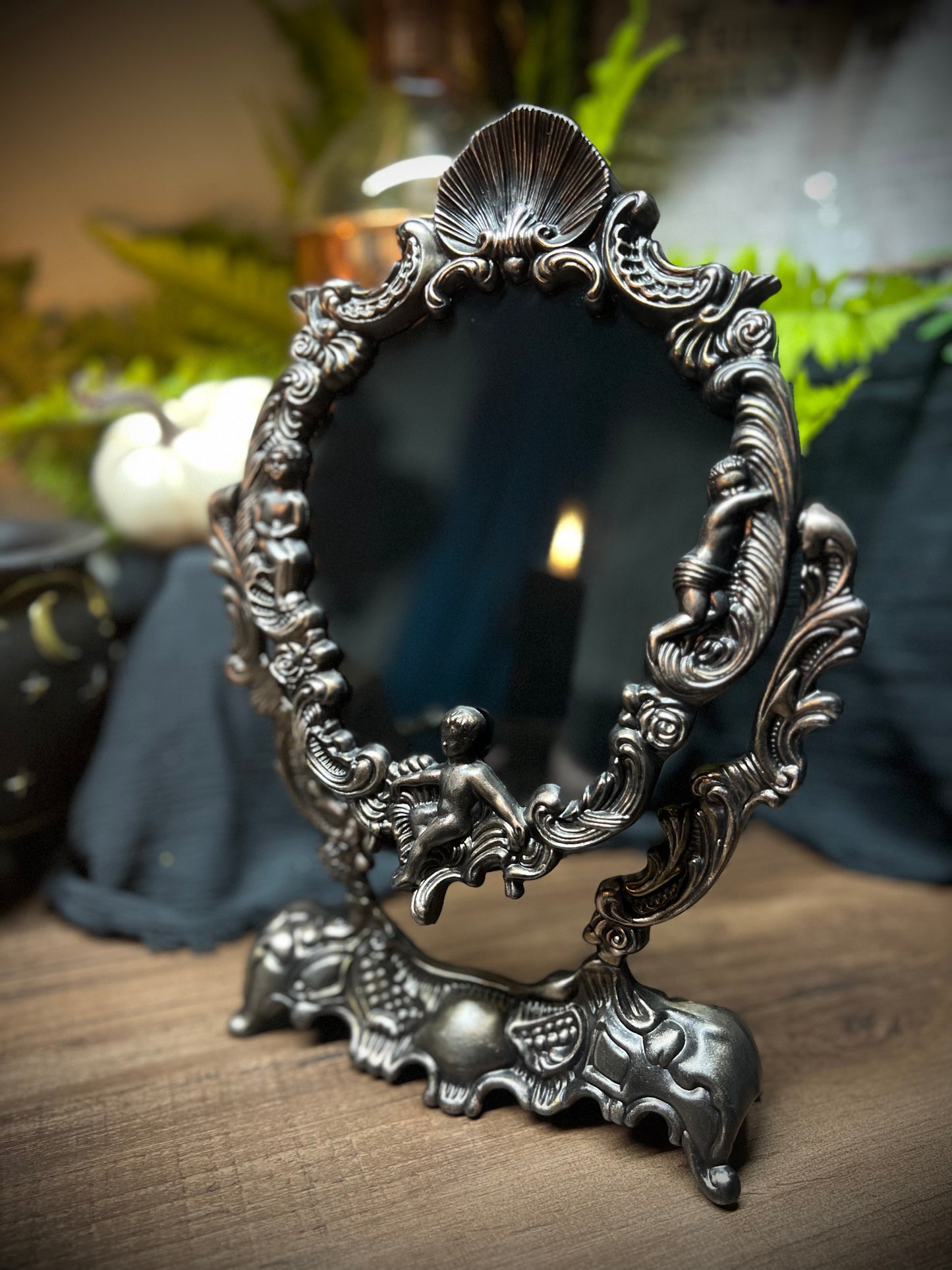 Scrying Mirror -Rose Gold Antique Angels Glass Divination Mirror Shadow Work Witches Gothic Victorian Mirror  MM110