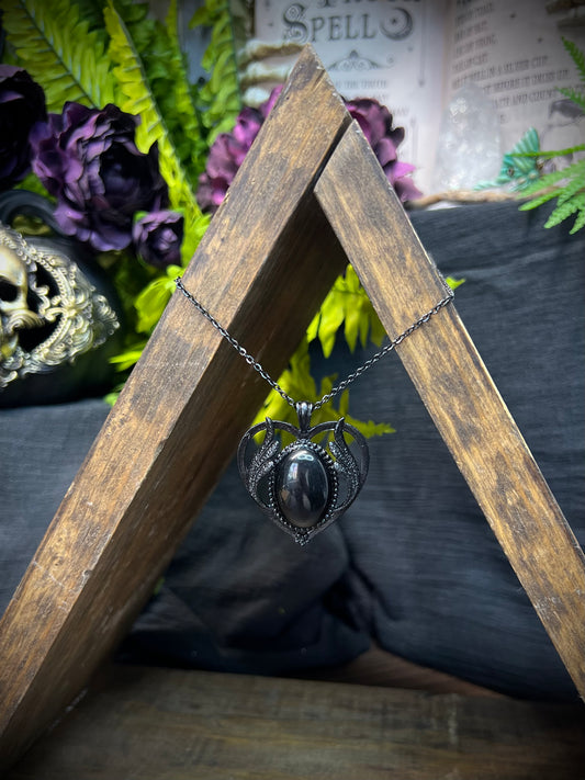 Obsidian Scrying Mirror Necklace Pendant