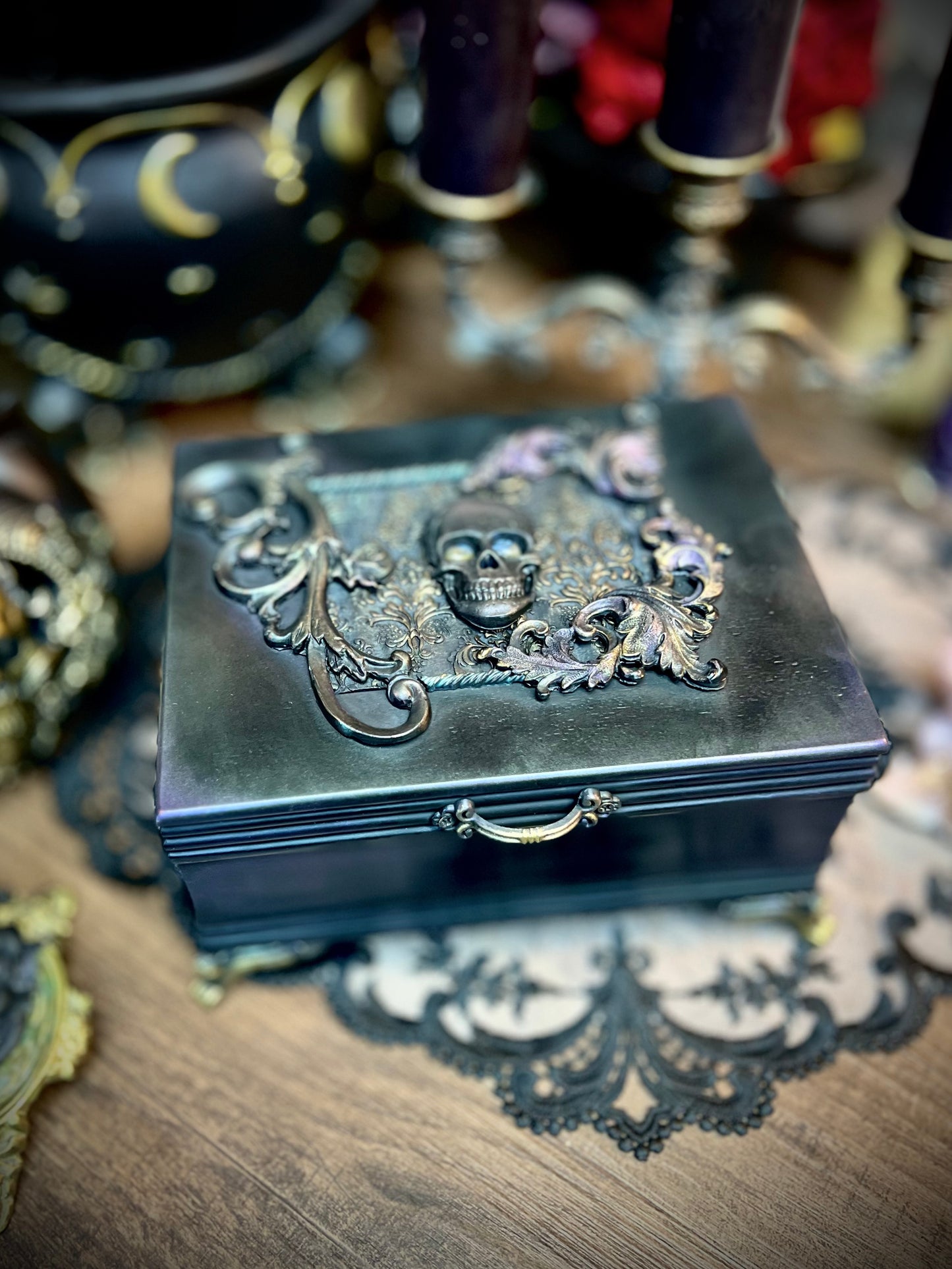 The Enchanted Secrets Box, Tarot Box, Jewelry Box, Keepsake Box, Oracle Box, Dark Academia, Black Decor, Labradorite