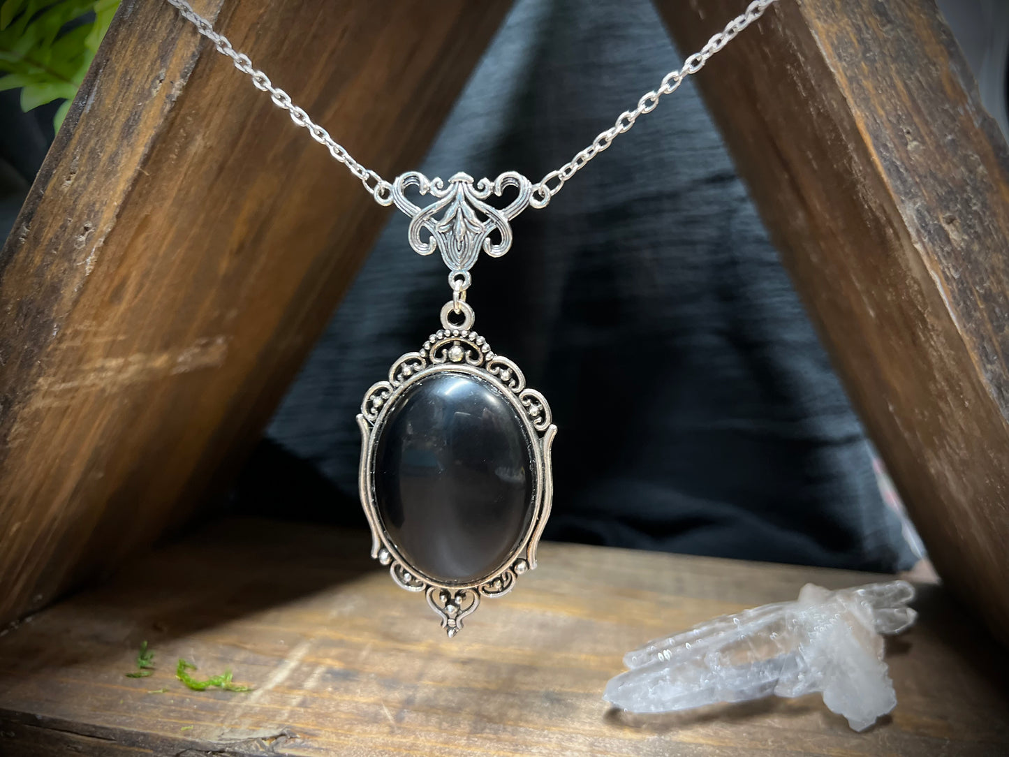 Obsidian Scrying Mirror Pendant Necklace Magick Gothic Victorian Mirror Necklace PN9