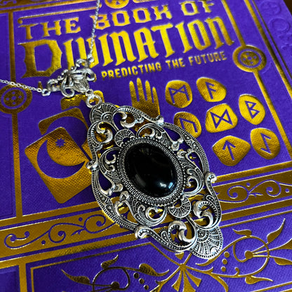 Obsidian Scrying Mirror Pendant Witches Magick Gothic Victorian Mirror Necklace PN27
