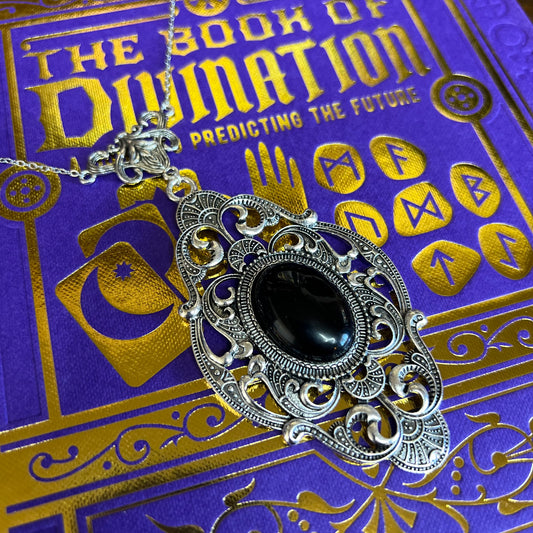 Obsidian Scrying Mirror Pendant Witches Magick Gothic Victorian Mirror Necklace PN27