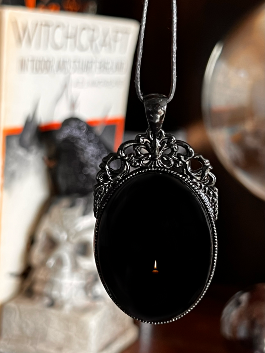 Black Glass Scrying Mirror Pendant Witches Magick Gothic Victorian Mirror Necklace