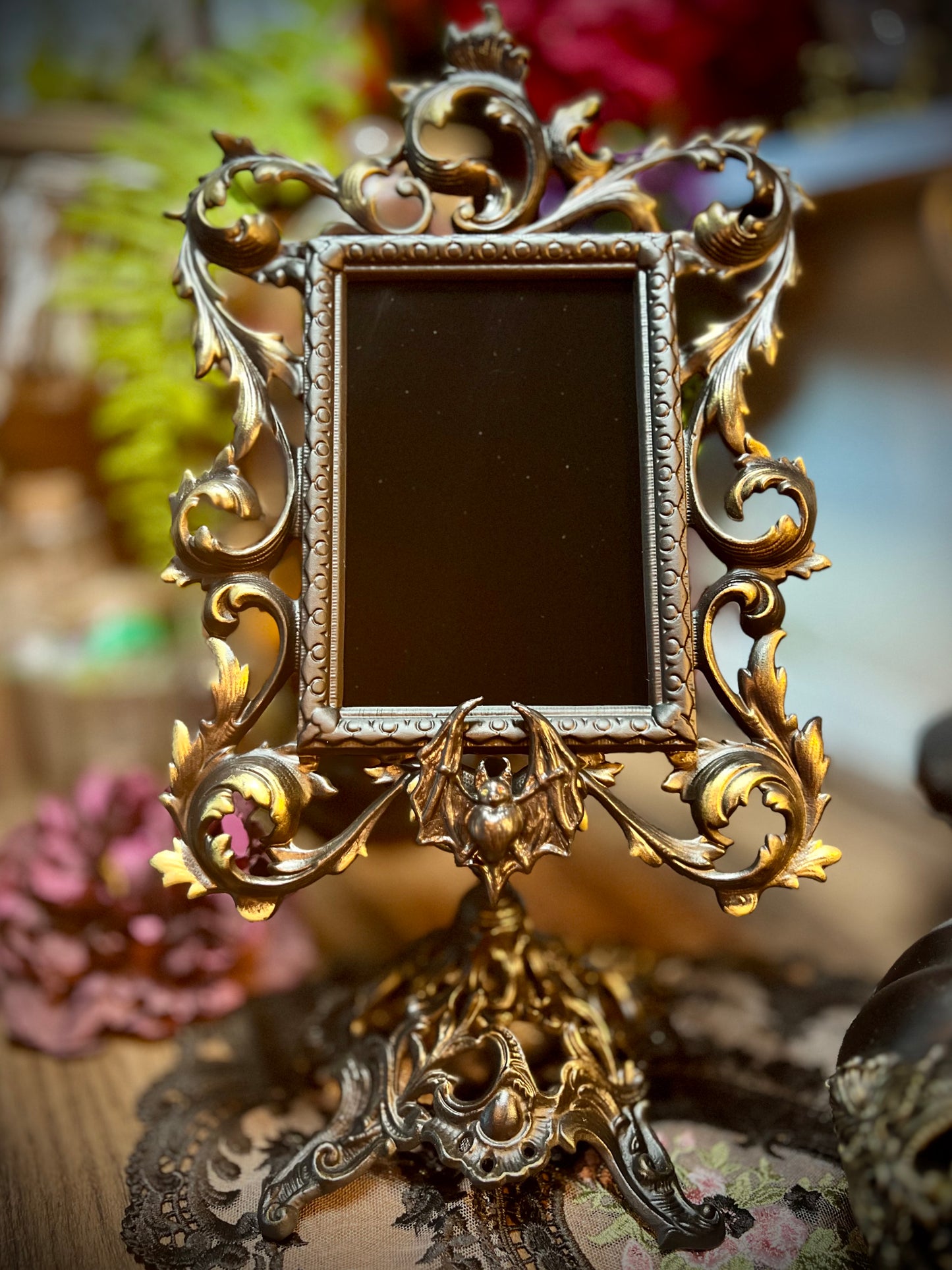 The Countess Scrying Mirror for Divination and Vampire Elegance Gothic Bat Pedestal Black Mirror Décor