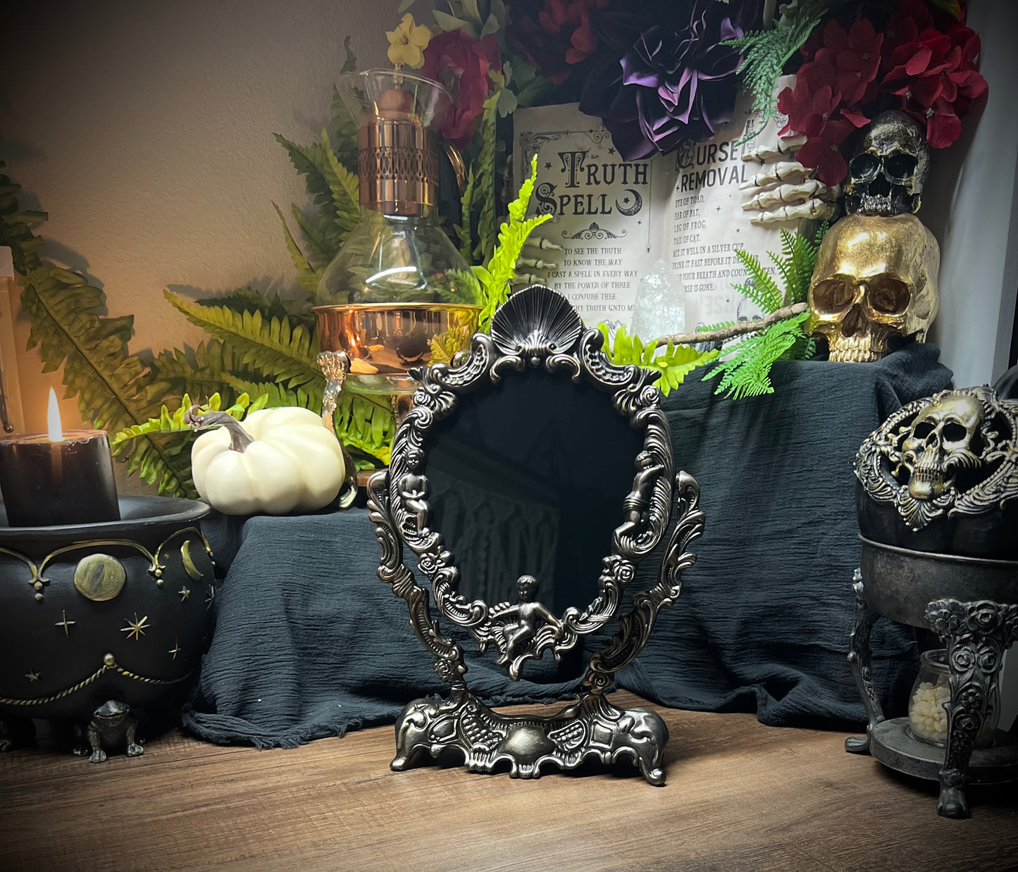 Scrying Mirror -Rose Gold Antique Angels Glass Divination Mirror Shadow Work Witches Gothic Victorian Mirror  MM110