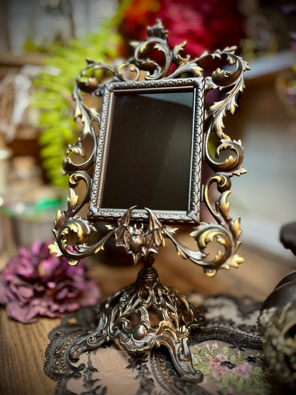 The Countess Scrying Mirror for Divination and Vampire Elegance Gothic Bat Pedestal Black Mirror Décor
