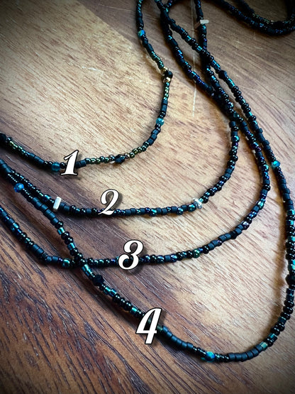Moonlit Dreams Seed Bead – black and golden-green aurora crystal strand