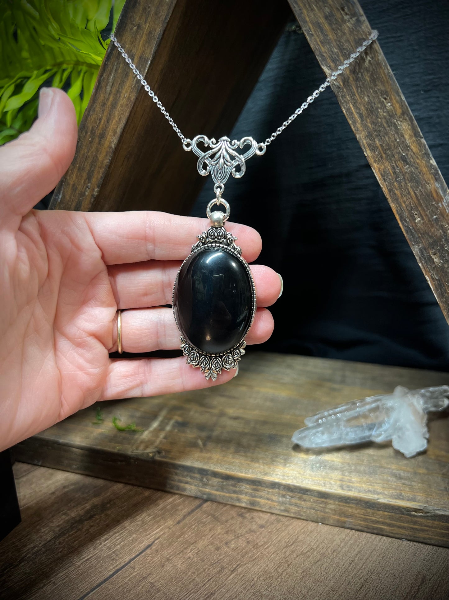 Obsidian Pendant Scrying Necklace PN11