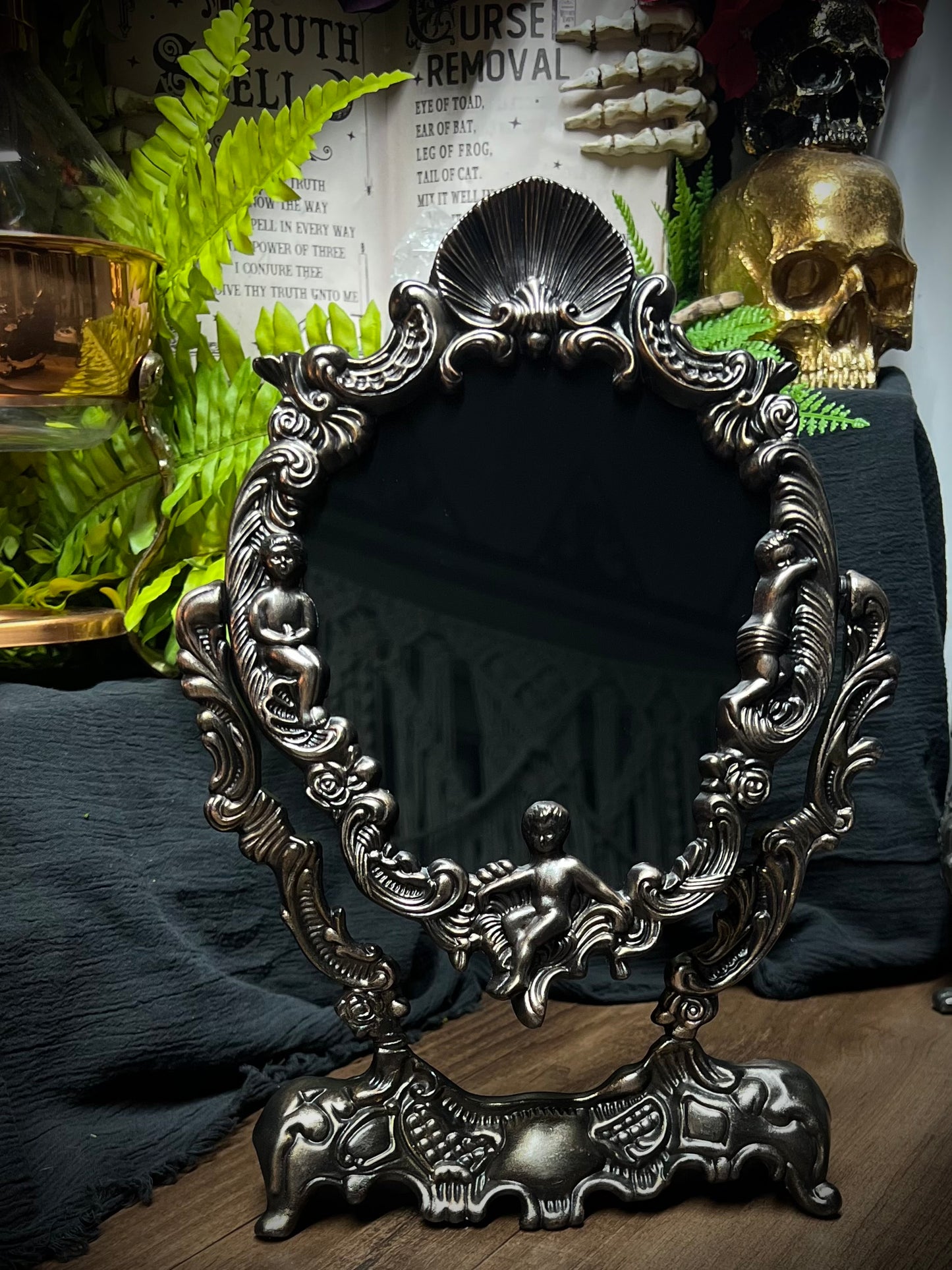 Scrying Mirror -Rose Gold Antique Angels Glass Divination Mirror Shadow Work Witches Gothic Victorian Mirror  MM110