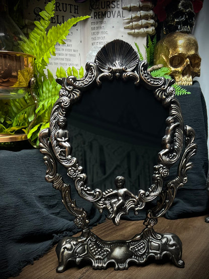 Scrying Mirror -Rose Gold Antique Angels Glass Divination Mirror Shadow Work Witches Gothic Victorian Mirror  MM110