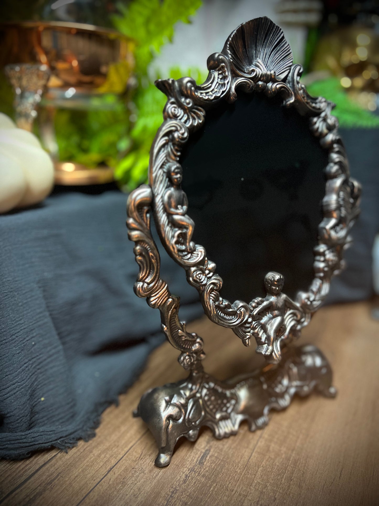 Scrying Mirror -Rose Gold Antique Angels Glass Divination Mirror Shadow Work Witches Gothic Victorian Mirror  MM110