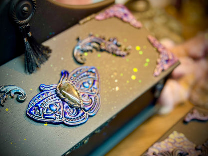 The Luminescent Oracle Purple Labradorite Box, Tarot Box, Jewelry Box, Keepsake Box, Oracle Box, Dark Academia, Black Decor