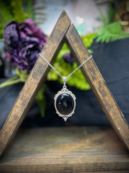 Obsidian Scrying Mirror Necklace Pendant PN32