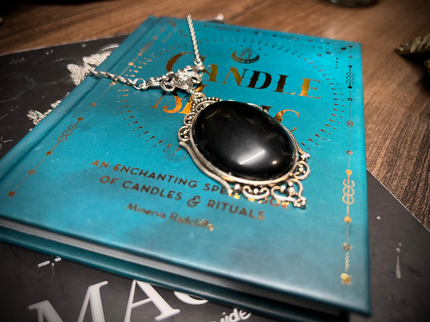 Obsidian Scrying Mirror Pendant Necklace Magick Gothic Victorian Mirror Necklace PN9