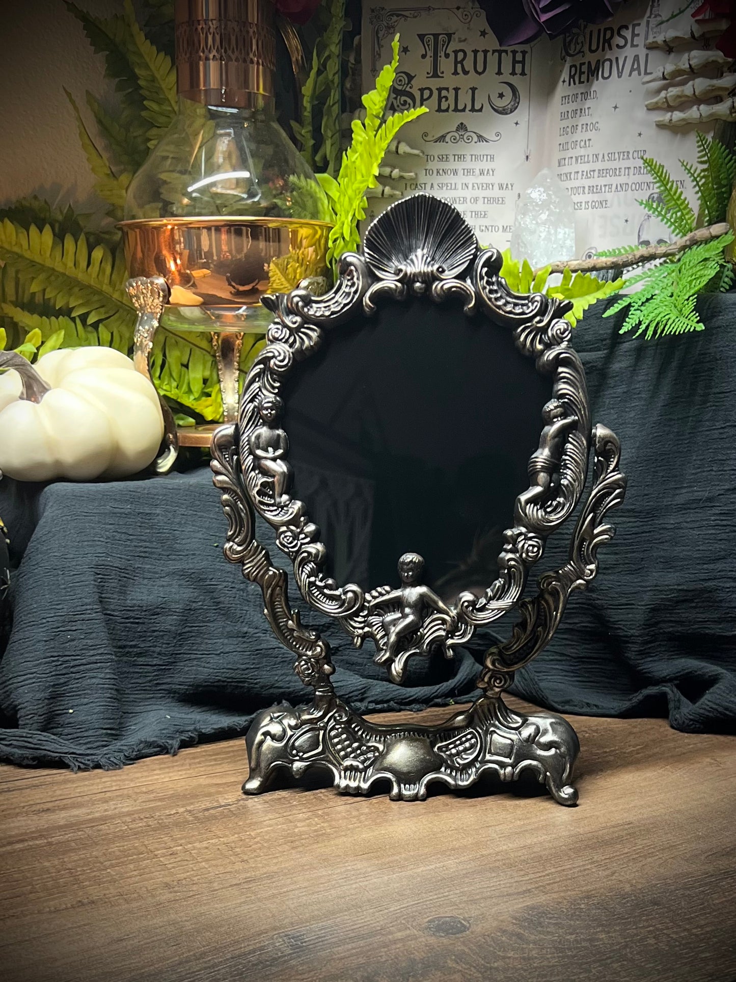 Scrying Mirror -Rose Gold Antique Angels Glass Divination Mirror Shadow Work Witches Gothic Victorian Mirror  MM110