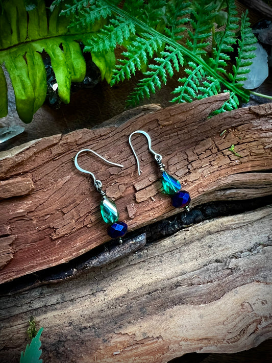 Handcrafted iridescent crystal drop earrings with stainless steel hooks