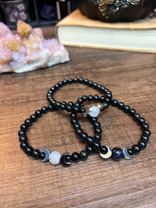 Obsidian Moons Stretch Bracelets
