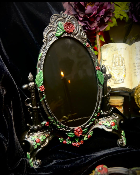 Black Glass with Hand Painted Roses