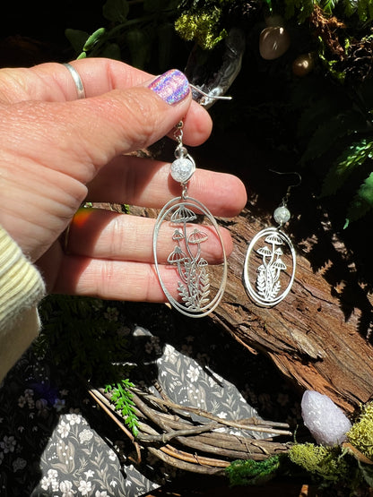 Forest Portal Mushroom Earrings – Aura Crackle Quartz and Fern Design for Nature Lovers and Magic Seekers | Mystik Bliss SE09