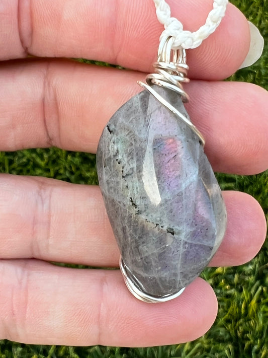 Wire Wrapped Spectrolite With Silver