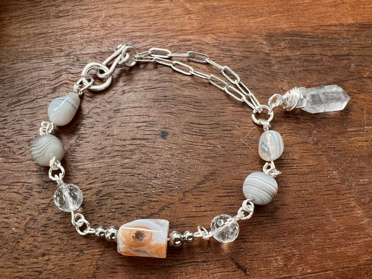 Botswana Agate and Tibetan Quartz Bracelet
