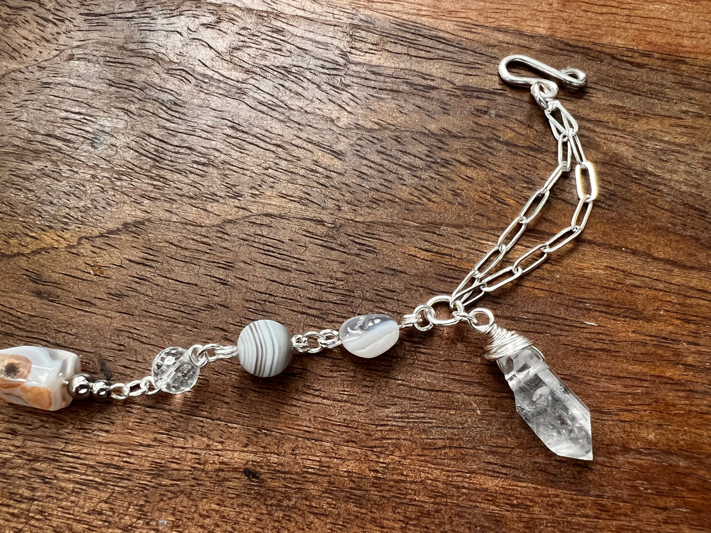 Botswana Agate and Tibetan Quartz Bracelet