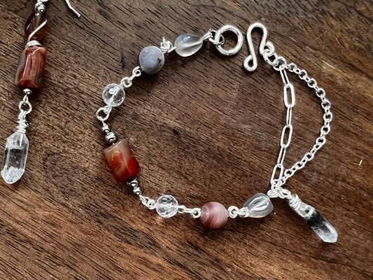 Botswana Agate and Tibetan Quartz Bracelet