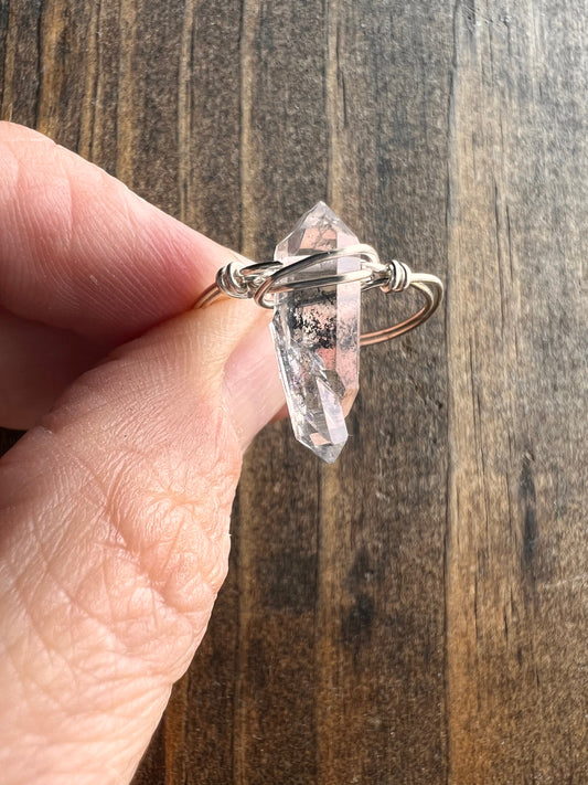 Black Tibetan Quartz Wire Wrapped Ring