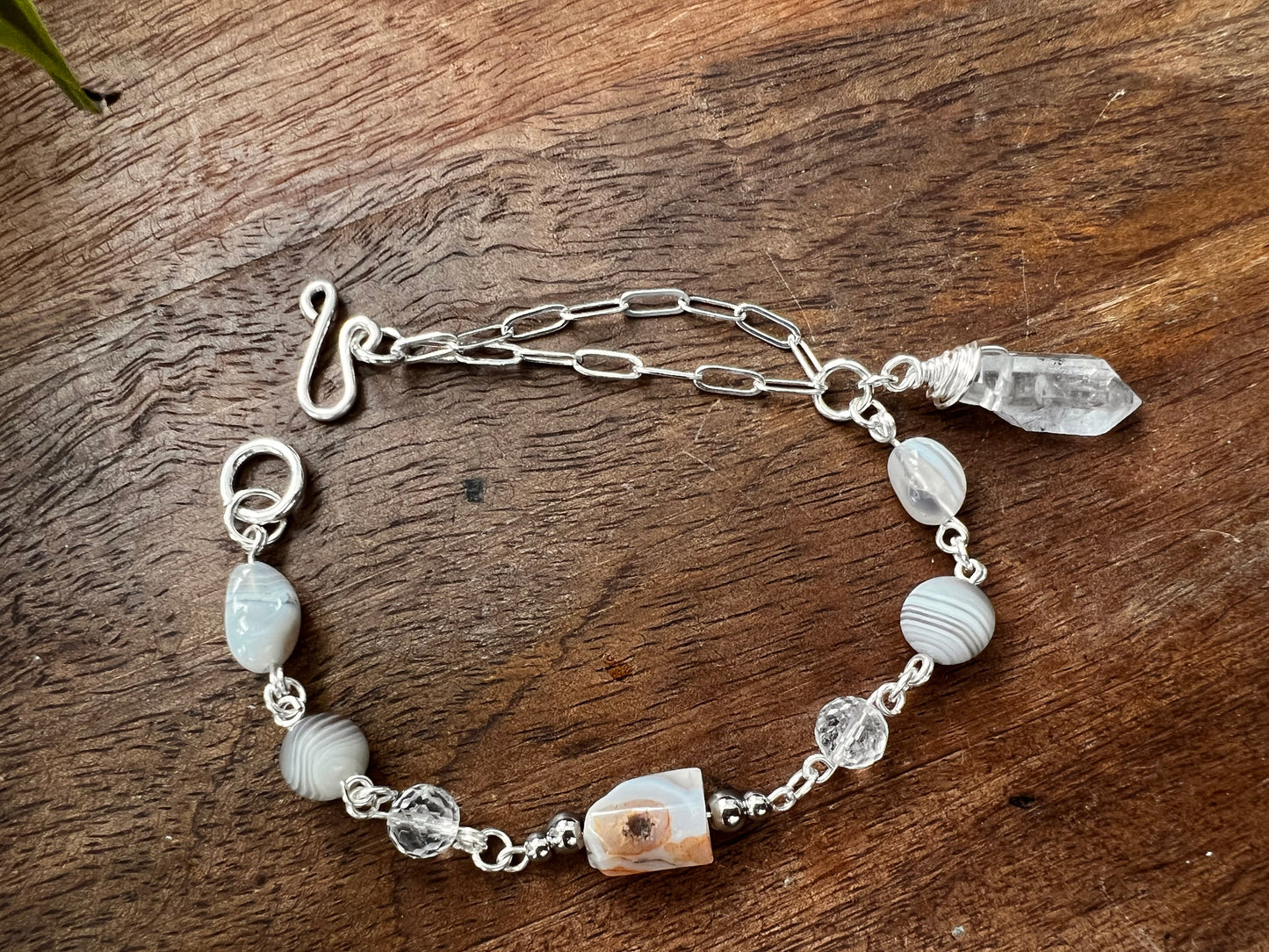 Botswana Agate and Tibetan Quartz Bracelet