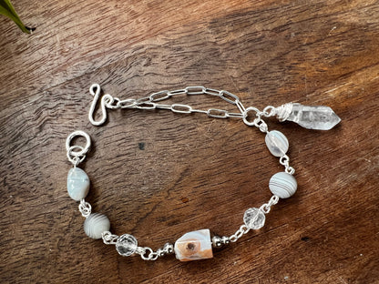 Botswana Agate and Tibetan Quartz Bracelet