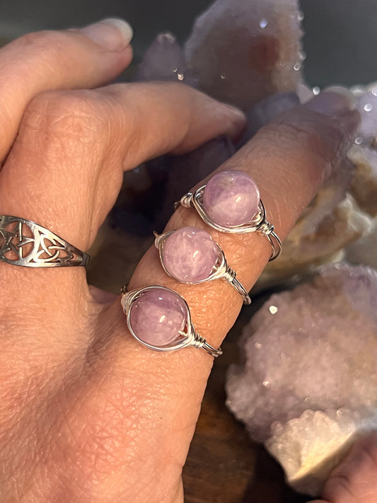 Love Rocks Kunzite Wire Wrapped Ring