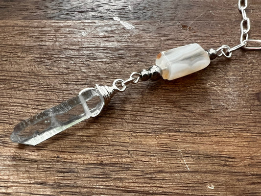 Botswana Agate and Tibetan Quartz Layered Necklace
