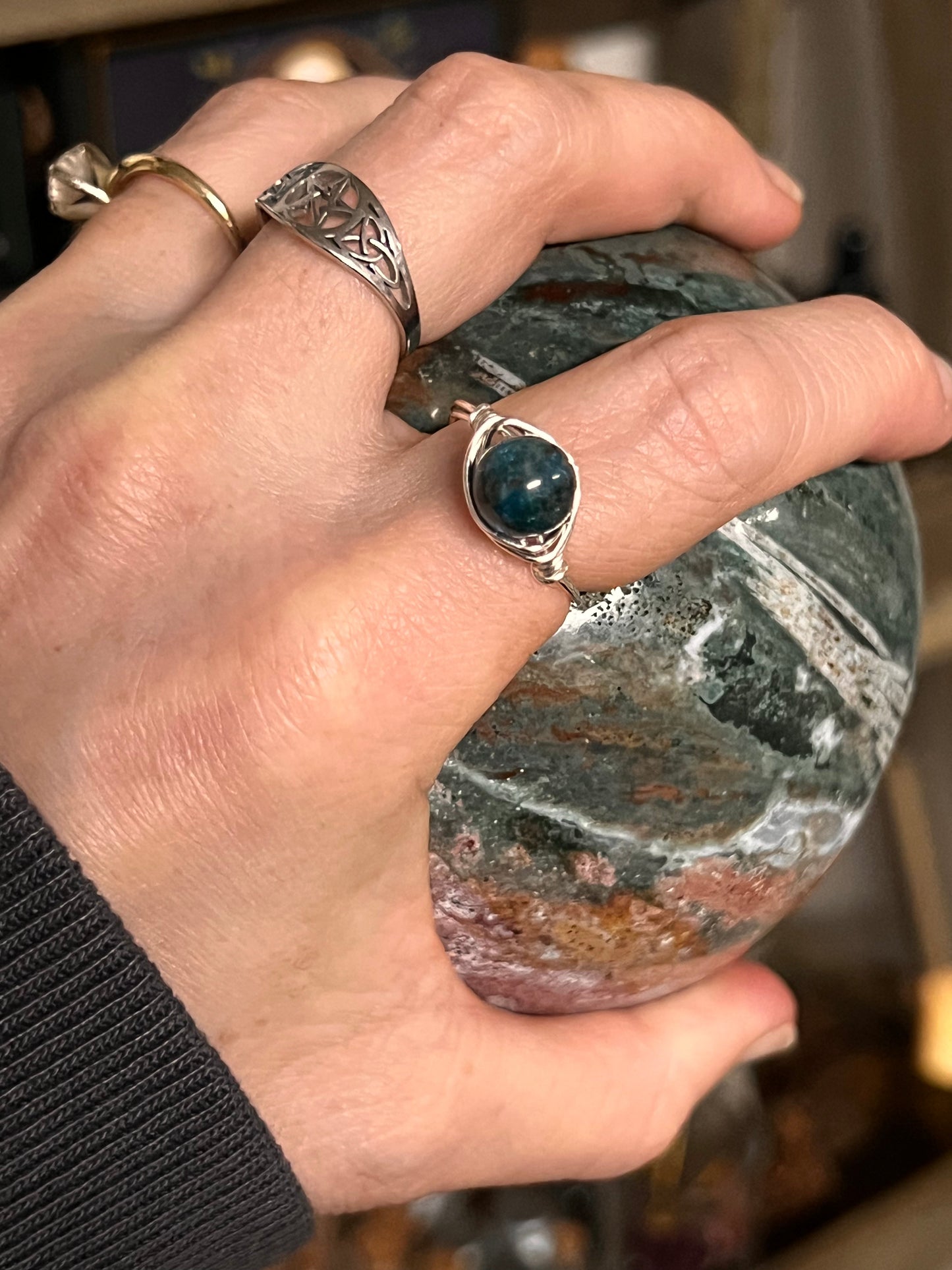 Apatite Wire Wrapped Ring