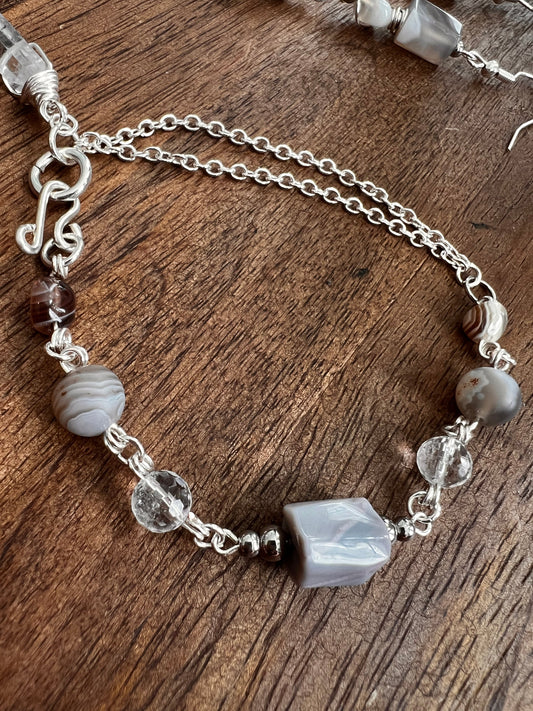 Botswana Agate and Tibetan Quartz Bracelet
