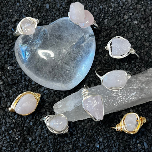 Love Rocks Rose Quartz Wire Wrapped Ring