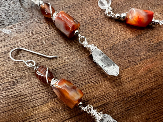 Botswana Agate and Tibetan Quartz Dangle Earrings