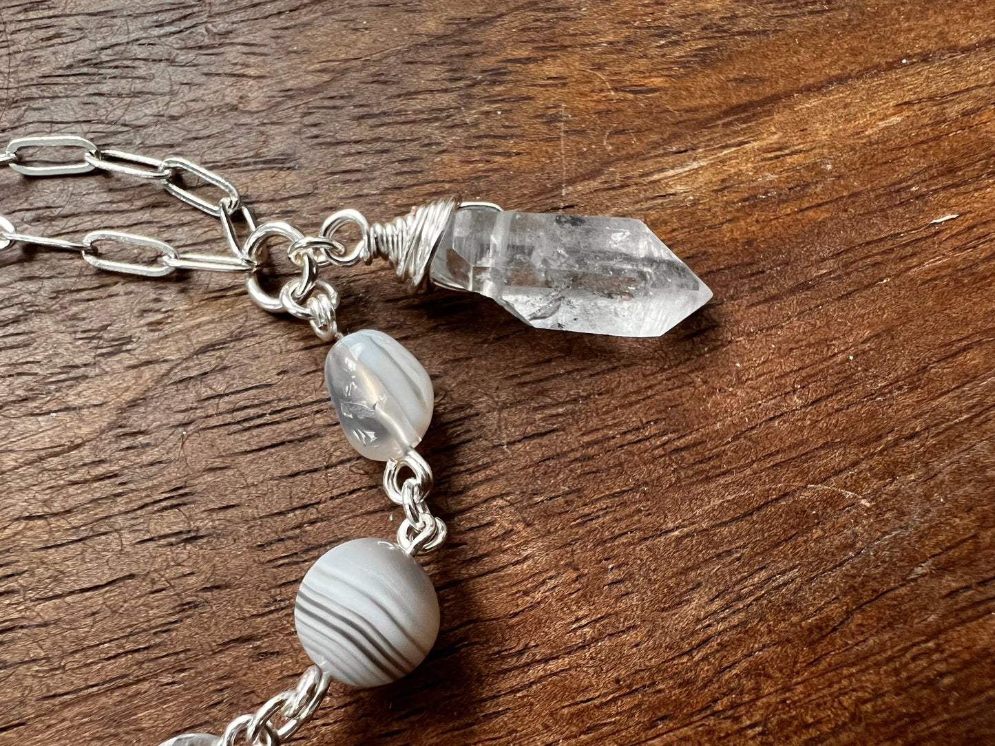 Botswana Agate and Tibetan Quartz Bracelet