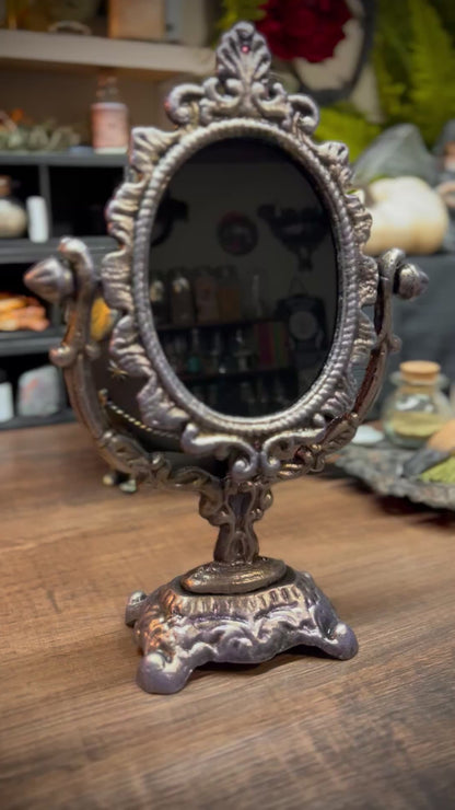 Scrying Mirror - Amaris- Heirloom Pedestal Oval Black Divination Witches Mirror MM124
