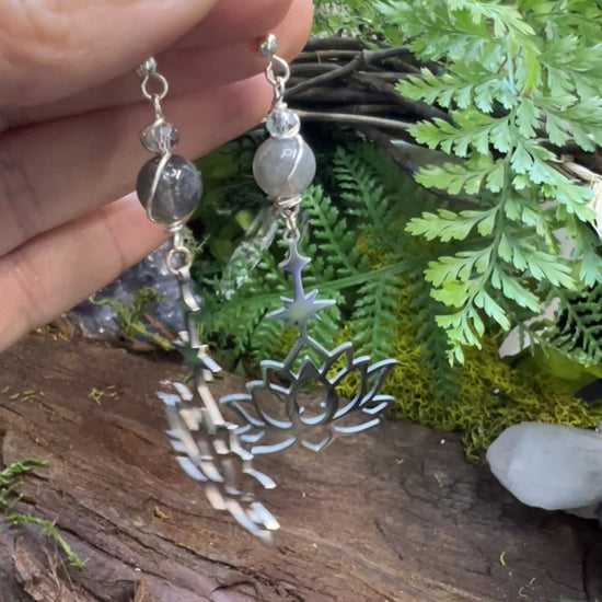 Spiritual transformation earrings with healing stones and lotus symbolism