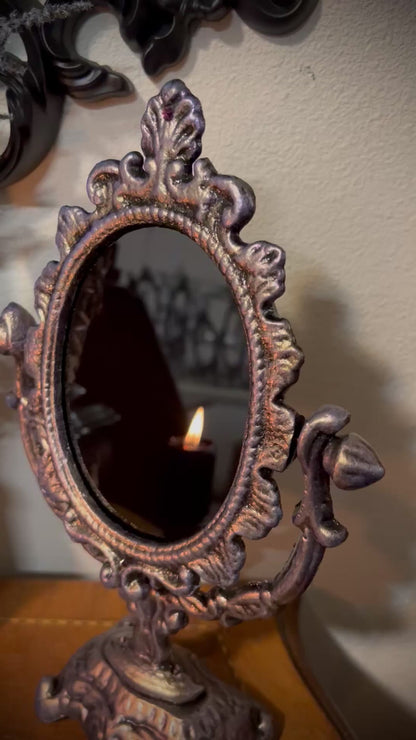 Scrying Mirror - Amaris- Heirloom Pedestal Oval Black Divination Witches Mirror MM124